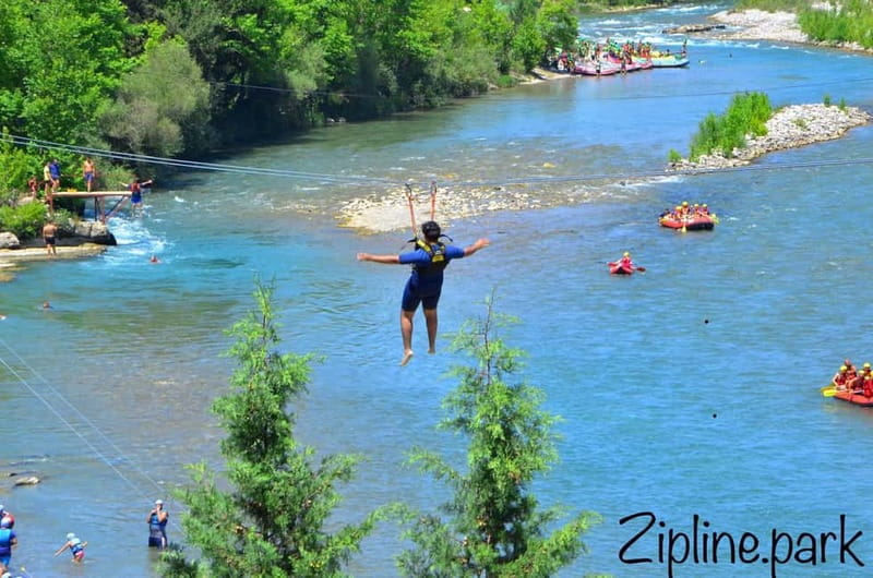 Alanya/Side/Antalya: Canyon Rafting, Buggy & Zipline Tour - Ziplining after another stretch of rafting