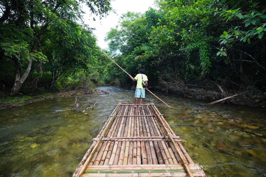 Bamboo Rafting, Waterfall, lunch, Elephant, and Turtle Tour - Bamboo rafting along Kiang Koo Creek