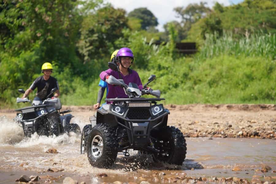 Chiang Mai: ATV Adventure 2-Hrs,Feeding,Rafting & Lunch Trip - A hill viewpoint, fields, and river sand