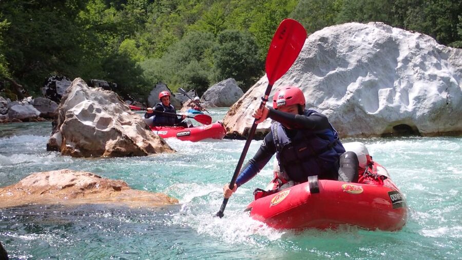 From Bovec: Whitewater kayaking on the Soča River - Learning in an inflatable kayak