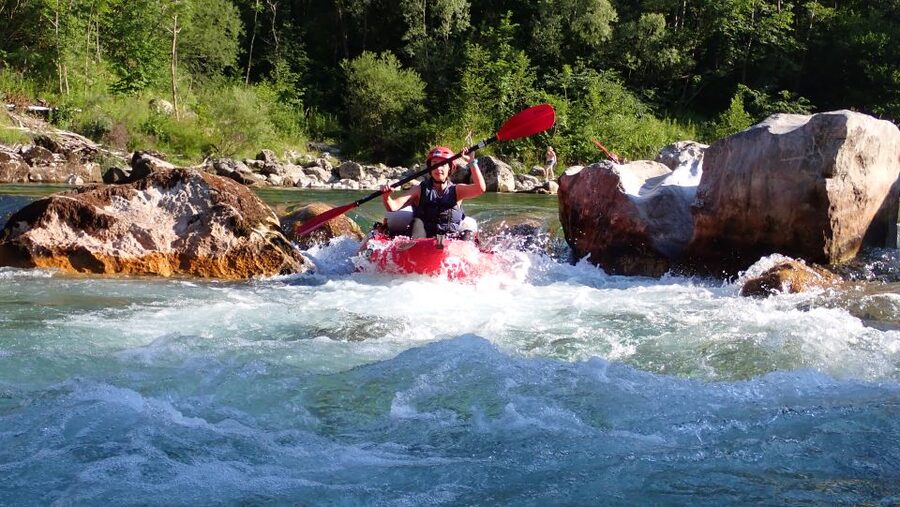 From Bovec: Whitewater kayaking on the Soča River - A short ride from Bovec to the river