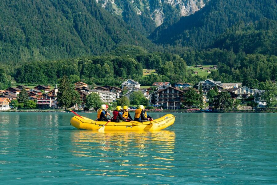 From Interlaken: Family Rafting - Reaching turquoise Lake Brienz