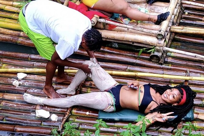Jamaica Bamboo River Rafting Experience with Lime Stone Massage - Boarding the handcrafted bamboo raft