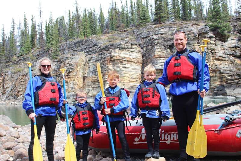 Jasper: Canyon Run Family Whitewater Rafting - Gearing up beneath Athabasca Falls