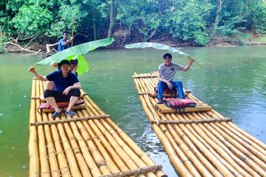 Khao Lak: Khao Sok Bamboo Rafting and Elephant Bathing Trip - Coffee made in bamboo beside a cave