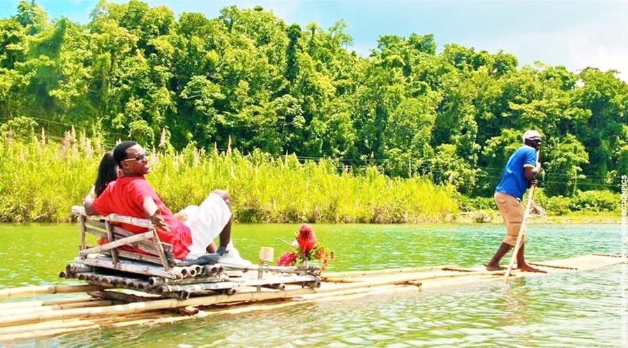 Martha Brae River Rafting Private trip - Boarding a 30-foot bamboo raft