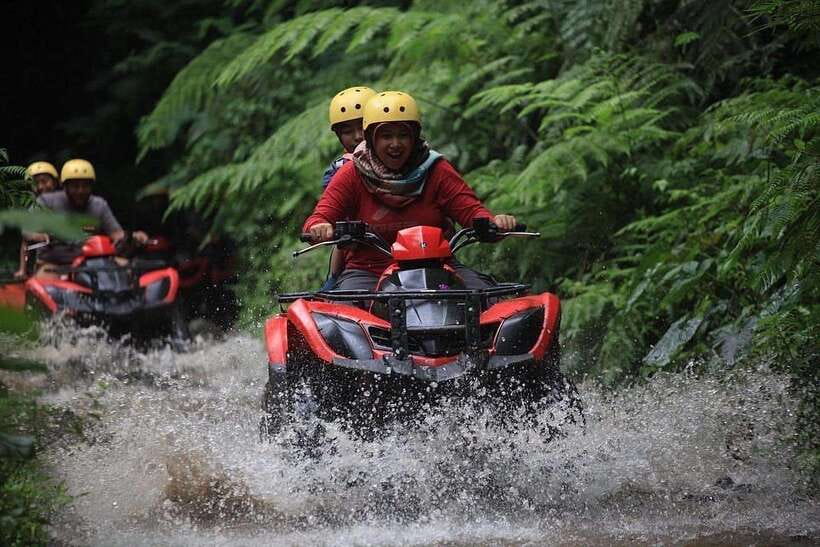 One day tour atv quad bike & water rafting ubud - The quad bike start: briefing before the mud and motion