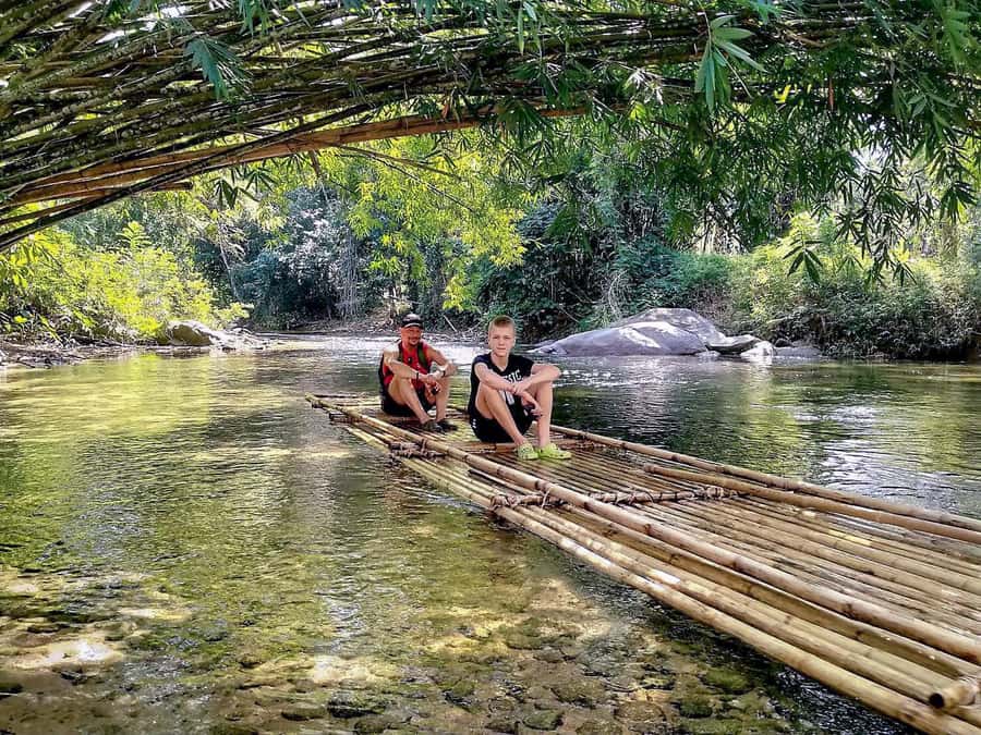 Phuket Ethical Nature Adventure: Rafting, Turtles & Elephant - Bamboo rafting at Wang Kiang Koo Waterfall