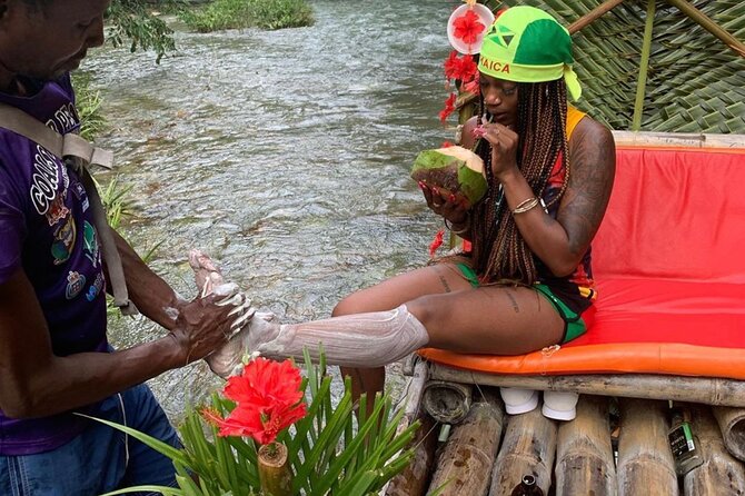 Private Montego Bay Bamboo Rafting with Limestone Foot Massage - Boarding the 30-foot bamboo raft