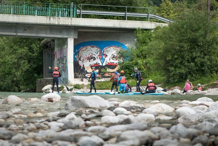 Soča Whitewater Stand-up Paddle Board: Small Group Adventure - Finishing downstream and returning to Bovec